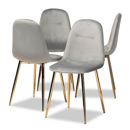 Baxton Studio Elyse Grey Velvet Gold Finished 4-Piece Metal Dining Chair Set 160-9911